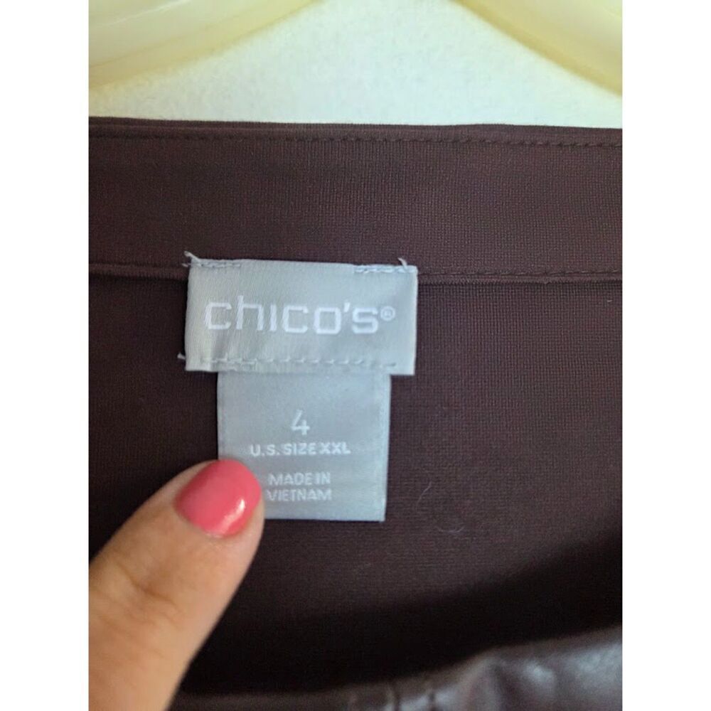 Chico's Chocolate Brown Mixed Media Faux Leather Boxy Blouse size 4/US XXL - Picture 5 of 7
